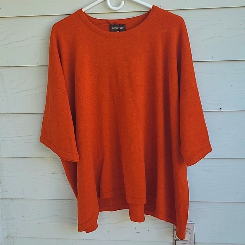ESKANDAR Orange Weave Cashmere Womens 0/S Poncho Draping Cape Pullover Sweater